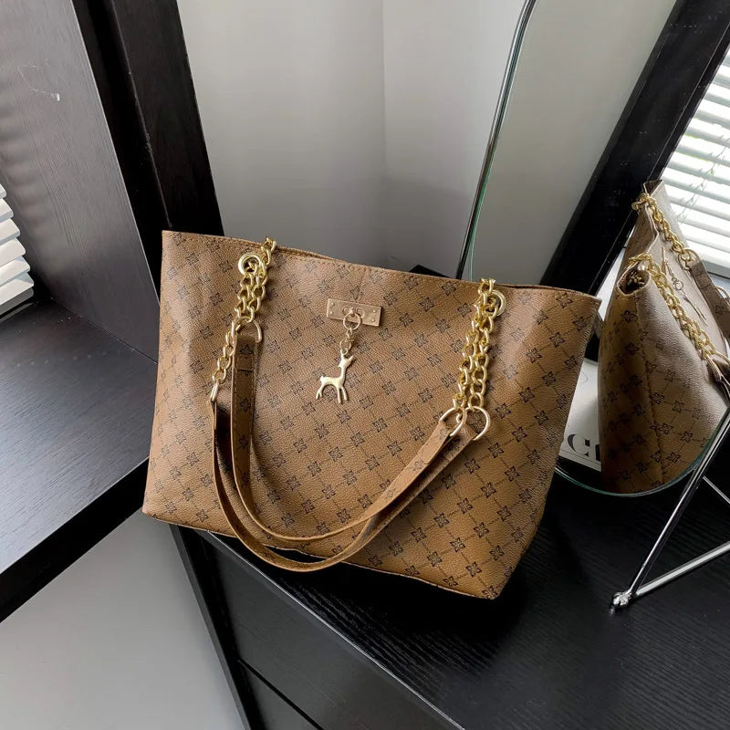 New Luxury Presbyopia Tote Bag – Large Capacity Soft Leather Shoulder Bag with Gold Chain | Designer Style Women’s Handbag - Aussies Aura