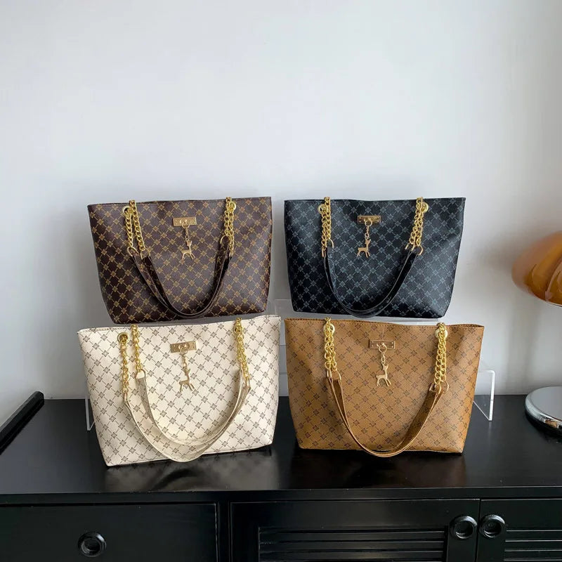 New Luxury Presbyopia Tote Bag – Large Capacity Soft Leather Shoulder Bag with Gold Chain | Designer Style Women’s Handbag - Aussies Aura