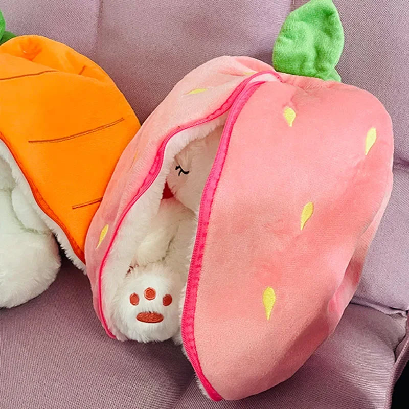 Strawberry & Carrot Bunny Plush – 30cm Baby Music Sleeping Light Toy - 30 cm - Aussies Aura