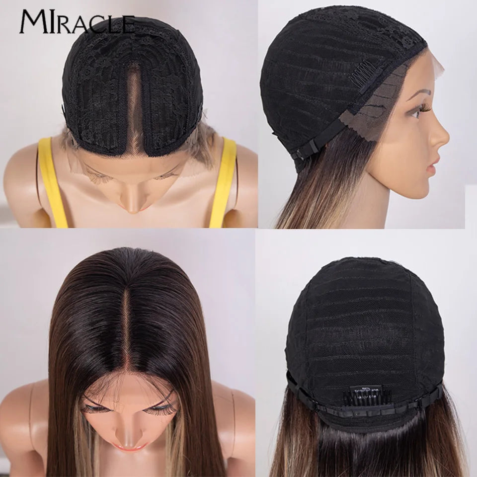 MIRACLE Synthetic Lace Front Wig – 30 Inch Long Straight Heat Resistant Ombre Blonde/Ginger Wig for Women - Aussies Aura