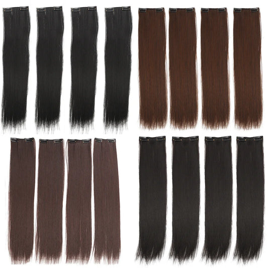 4-Piece Synthetic Straight Hair Extensions – 16/20/24 Inch Clip-In Wig for Women (Black & Brown) - Aussies Aura