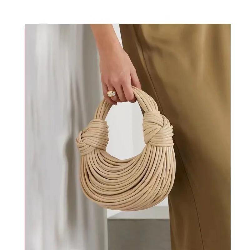 Luxury Handwoven Knot Handle Bag – Gold Designer Rope Hobo & Evening Clutch - Aussies Aura