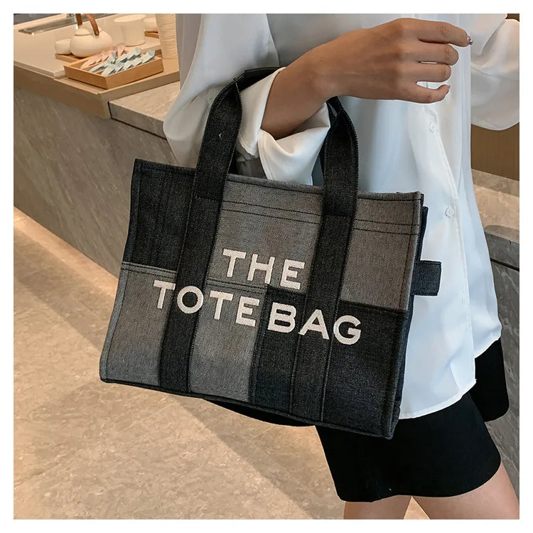 Trendy Denim Tote Bag – Embroidered Shoulder & Crossbody Handbag for Women - Aussies Aura