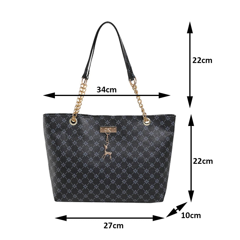 New Luxury Presbyopia Tote Bag – Large Capacity Soft Leather Shoulder Bag with Gold Chain | Designer Style Women’s Handbag - Aussies Aura