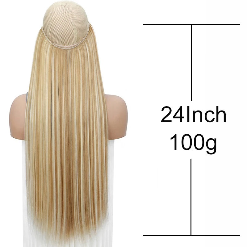 24-Inch Synthetic Invisible Fish Line Hair Extension – Natural Black & Brown Colors for Women - Aussies Aura