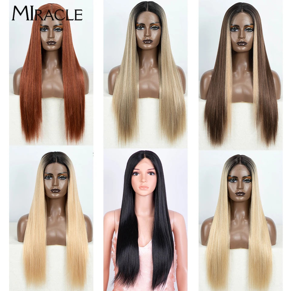 MIRACLE Synthetic Lace Front Wig – 30 Inch Long Straight Heat Resistant Ombre Blonde/Ginger Wig for Women - Aussies Aura