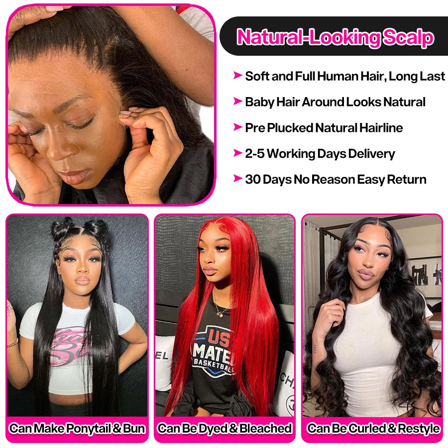 13x4 Bone Straight Lace Front Wig – Brazilian Human Hair, Glueless 22–26 Inch Lace Frontal Wig for Women - Aussies Aura