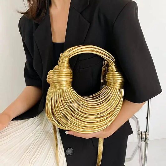 Luxury Handwoven Knot Handle Bag – Gold Designer Rope Hobo & Evening Clutch - Aussies Aura