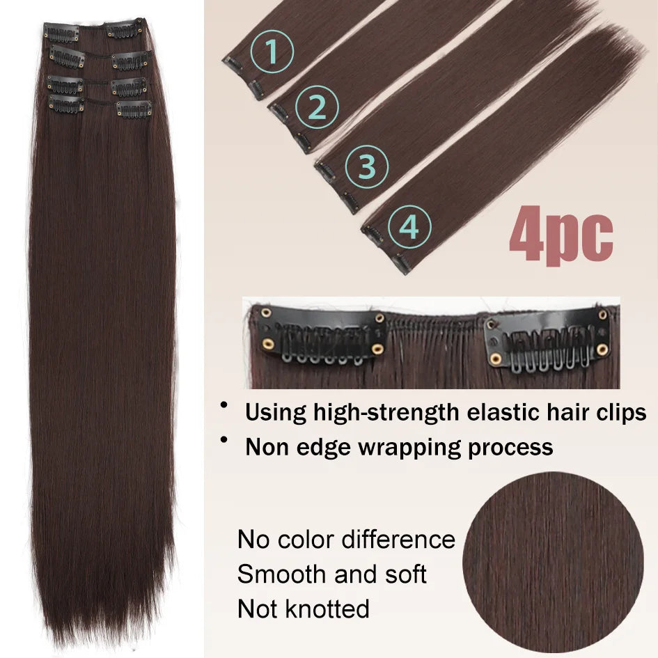 4-Piece Synthetic Straight Hair Extensions – 16/20/24 Inch Clip-In Wig for Women (Black & Brown) - Aussies Aura