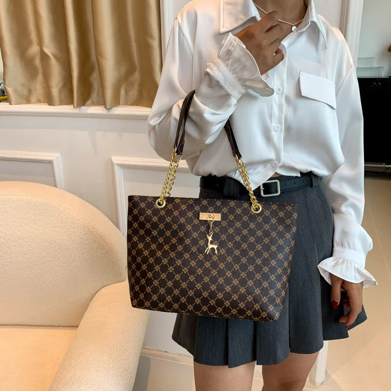 New Luxury Presbyopia Tote Bag – Large Capacity Soft Leather Shoulder Bag with Gold Chain | Designer Style Women’s Handbag - Aussies Aura