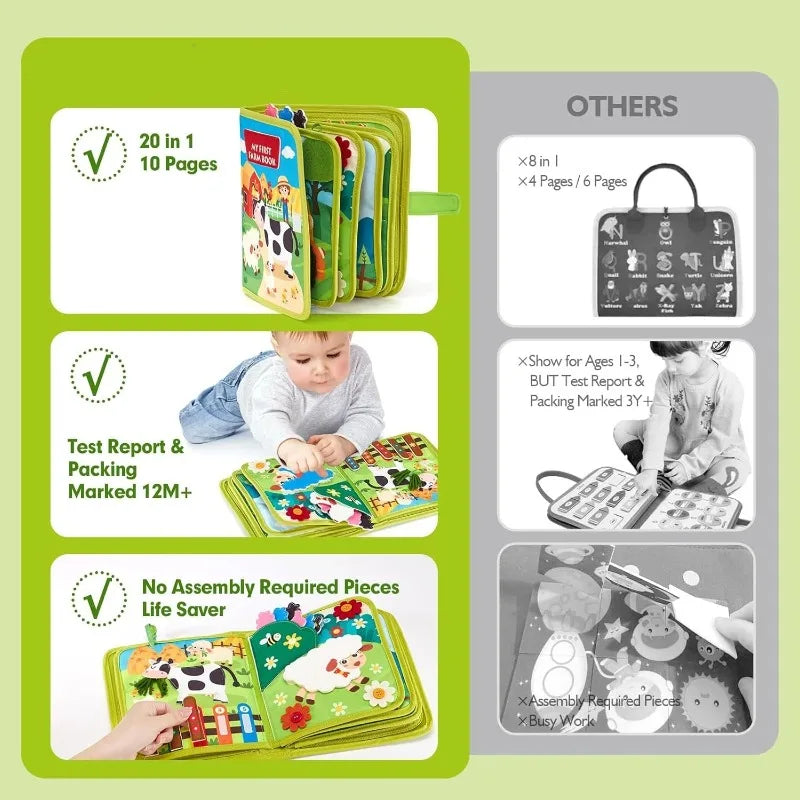 My First Farm Animal Story Busy Cloth Book – Montessori Early Learning Toy for Toddlers - Aussies Aura