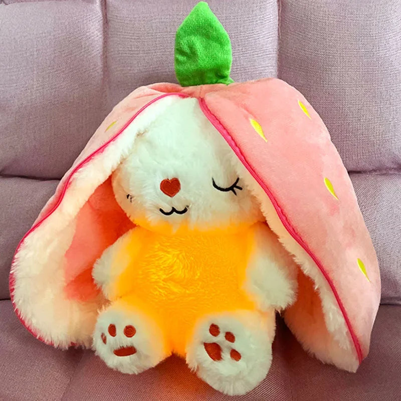 Strawberry & Carrot Bunny Plush – 30cm Baby Music Sleeping Light Toy - 30 cm - Aussies Aura