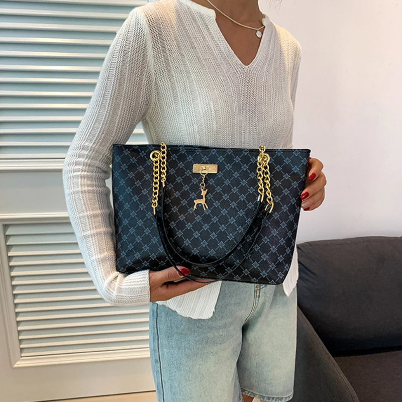 New Luxury Presbyopia Tote Bag – Large Capacity Soft Leather Shoulder Bag with Gold Chain | Designer Style Women’s Handbag - Aussies Aura