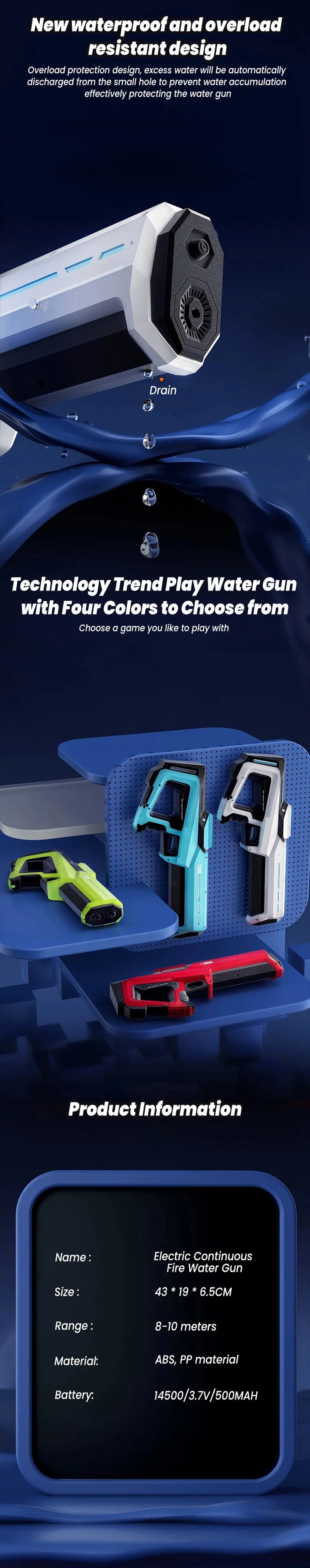 Electric Water Gun – Powerful Automatic Squirt Blaster for Adults & Kids - Aussies Aura