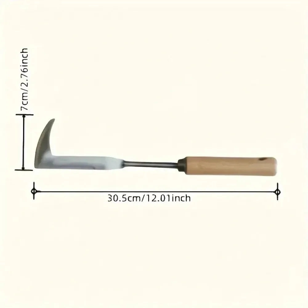 Brick joint weeding tool with wooden handle for lawn, garden, and patio gap cleaning