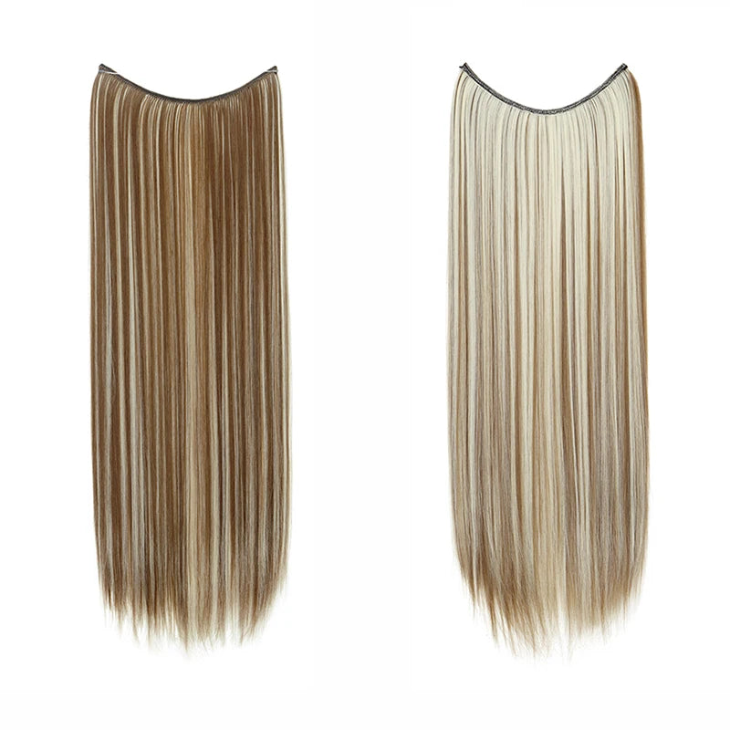 24-Inch Synthetic Invisible Fish Line Hair Extension – Natural Black & Brown Colors for Women - Aussies Aura