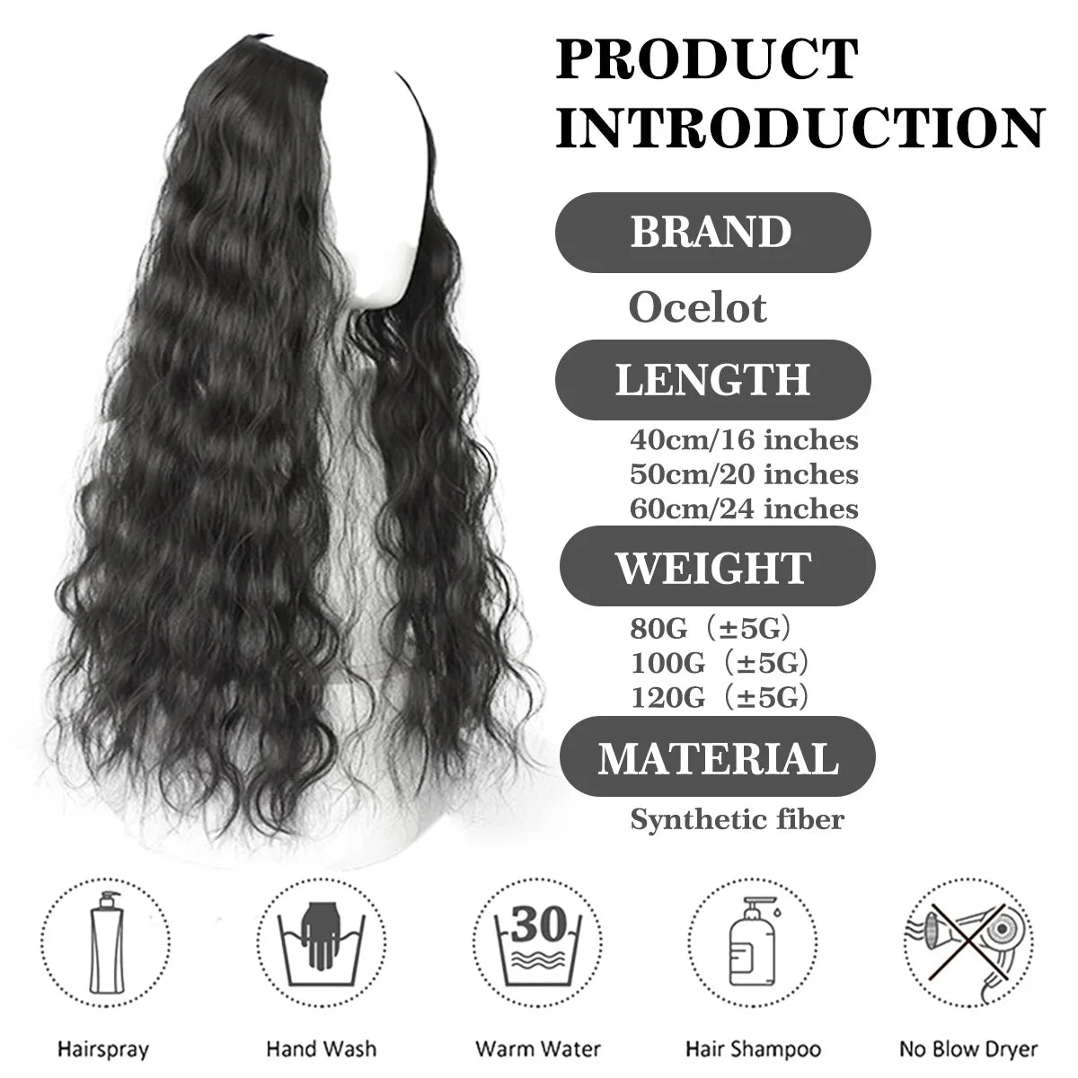 Ocelot 16–24 Inch Synthetic Wavy Hair Extensions – Natural Water Ripple Long Curly Wig - Aussies Aura