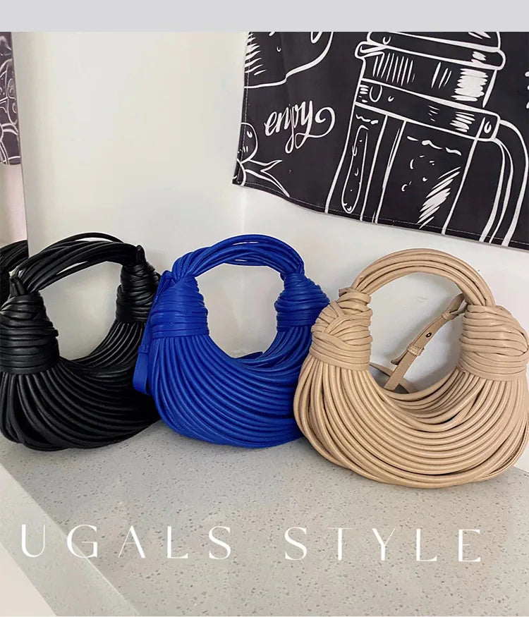 Luxury Handwoven Knot Handle Bag – Gold Designer Rope Hobo & Evening Clutch - Aussies Aura