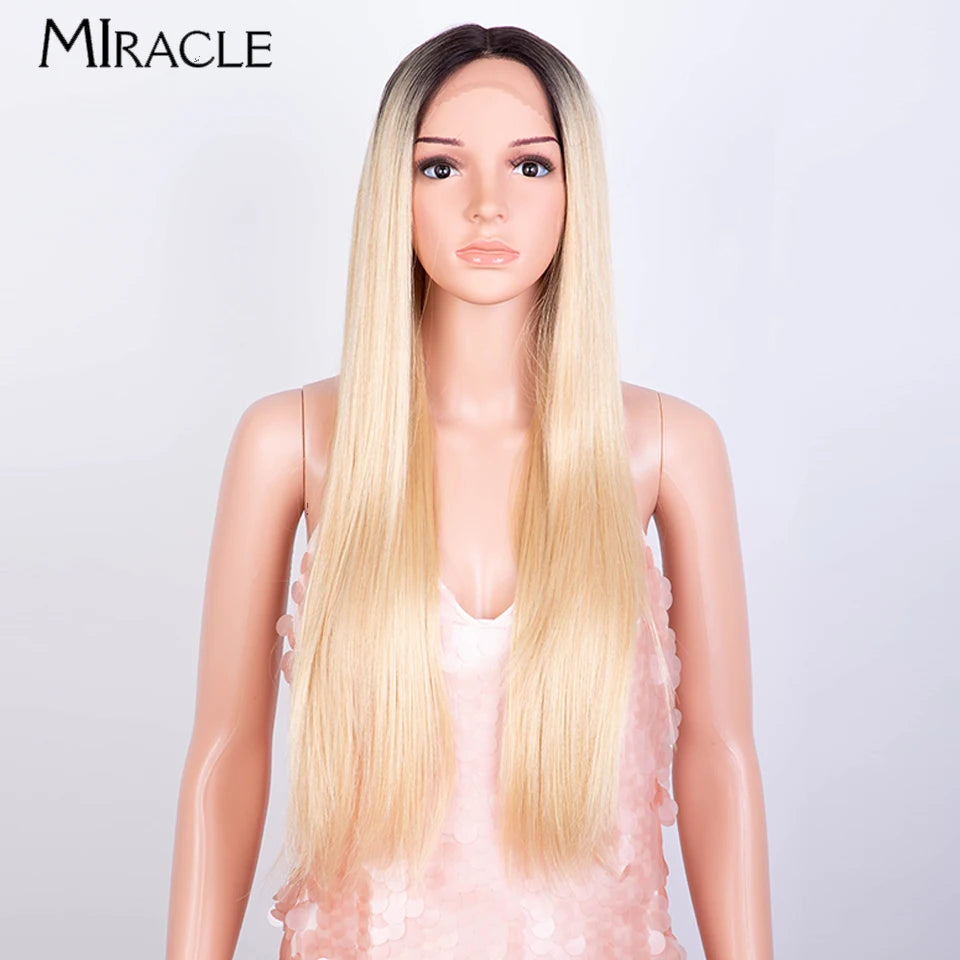 MIRACLE Synthetic Lace Front Wig – 30 Inch Long Straight Heat Resistant Ombre Blonde/Ginger Wig for Women - Aussies Aura