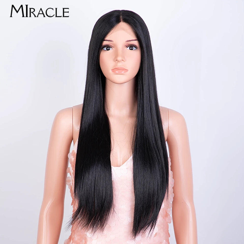 MIRACLE Synthetic Lace Front Wig – 30 Inch Long Straight Heat Resistant Ombre Blonde/Ginger Wig for Women - Aussies Aura