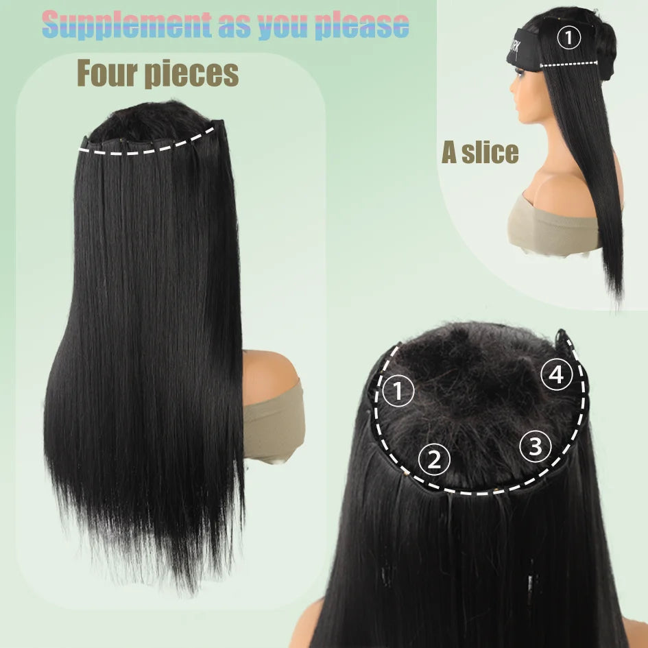 4-Piece Synthetic Straight Hair Extensions – 16/20/24 Inch Clip-In Wig for Women (Black & Brown) - Aussies Aura