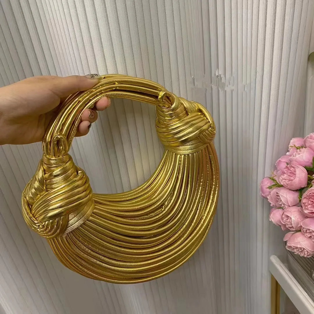 Luxury Handwoven Knot Handle Bag – Gold Designer Rope Hobo & Evening Clutch - Aussies Aura