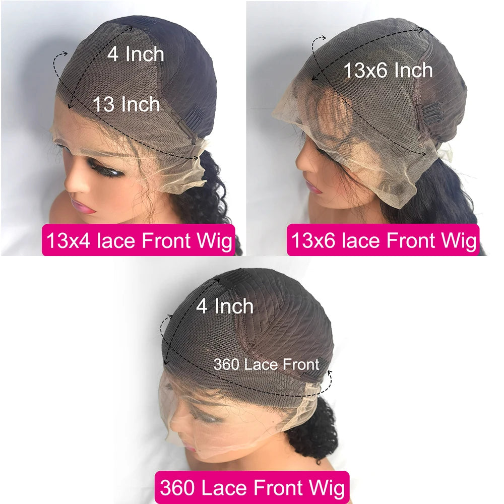 Comparison of different lace front wig patterns on a white background