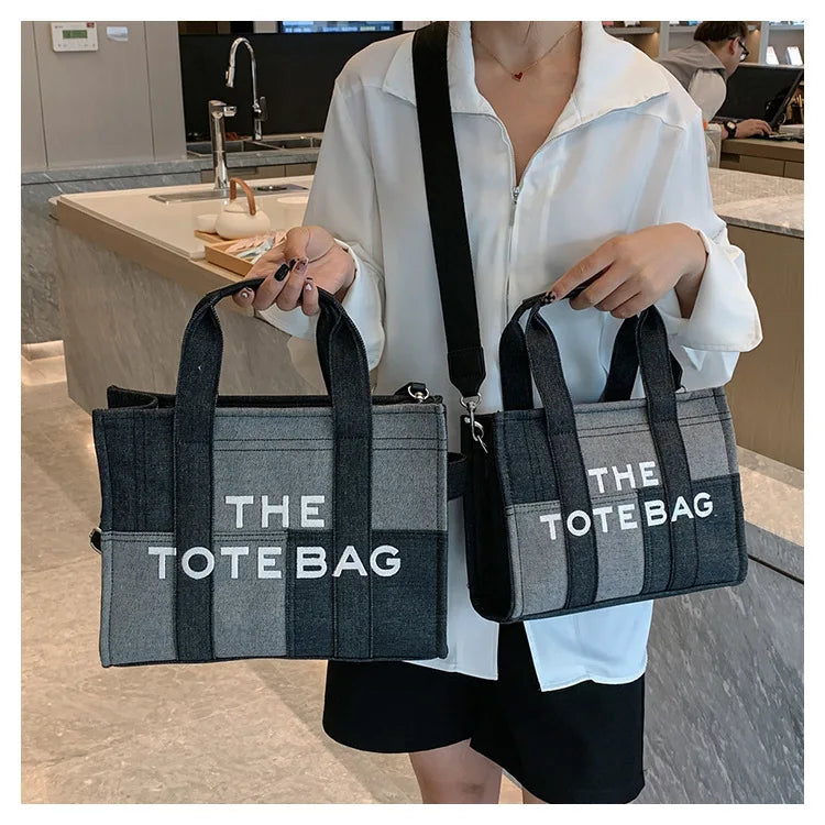 Trendy Denim Tote Bag – Embroidered Shoulder & Crossbody Handbag for Women - Aussies Aura
