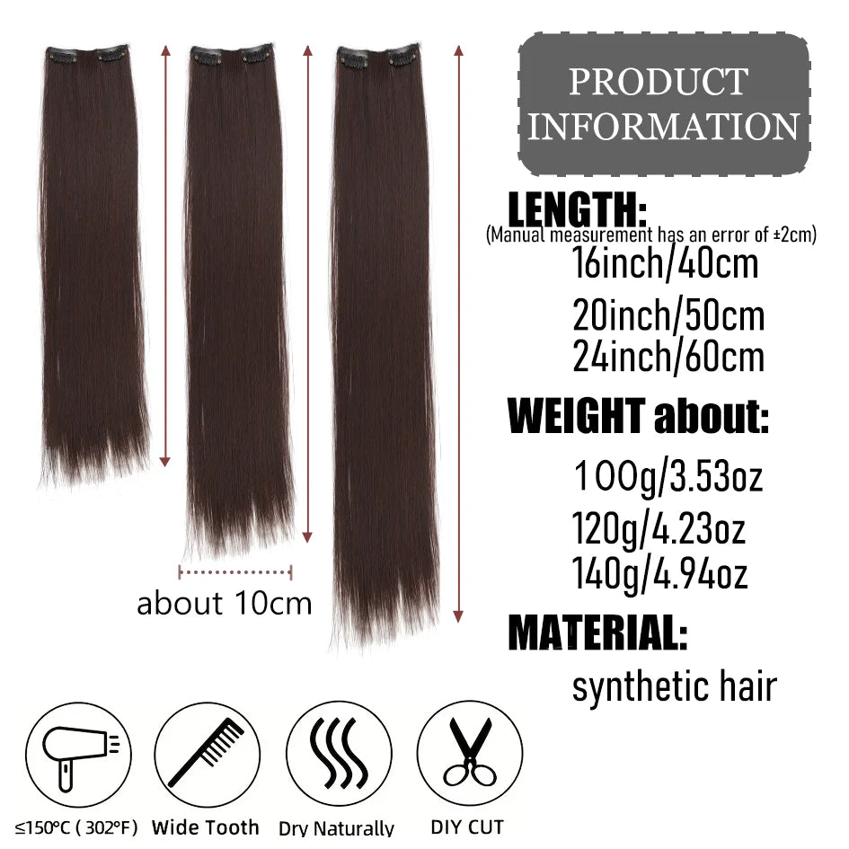 4-Piece Synthetic Straight Hair Extensions – 16/20/24 Inch Clip-In Wig for Women (Black & Brown) - Aussies Aura