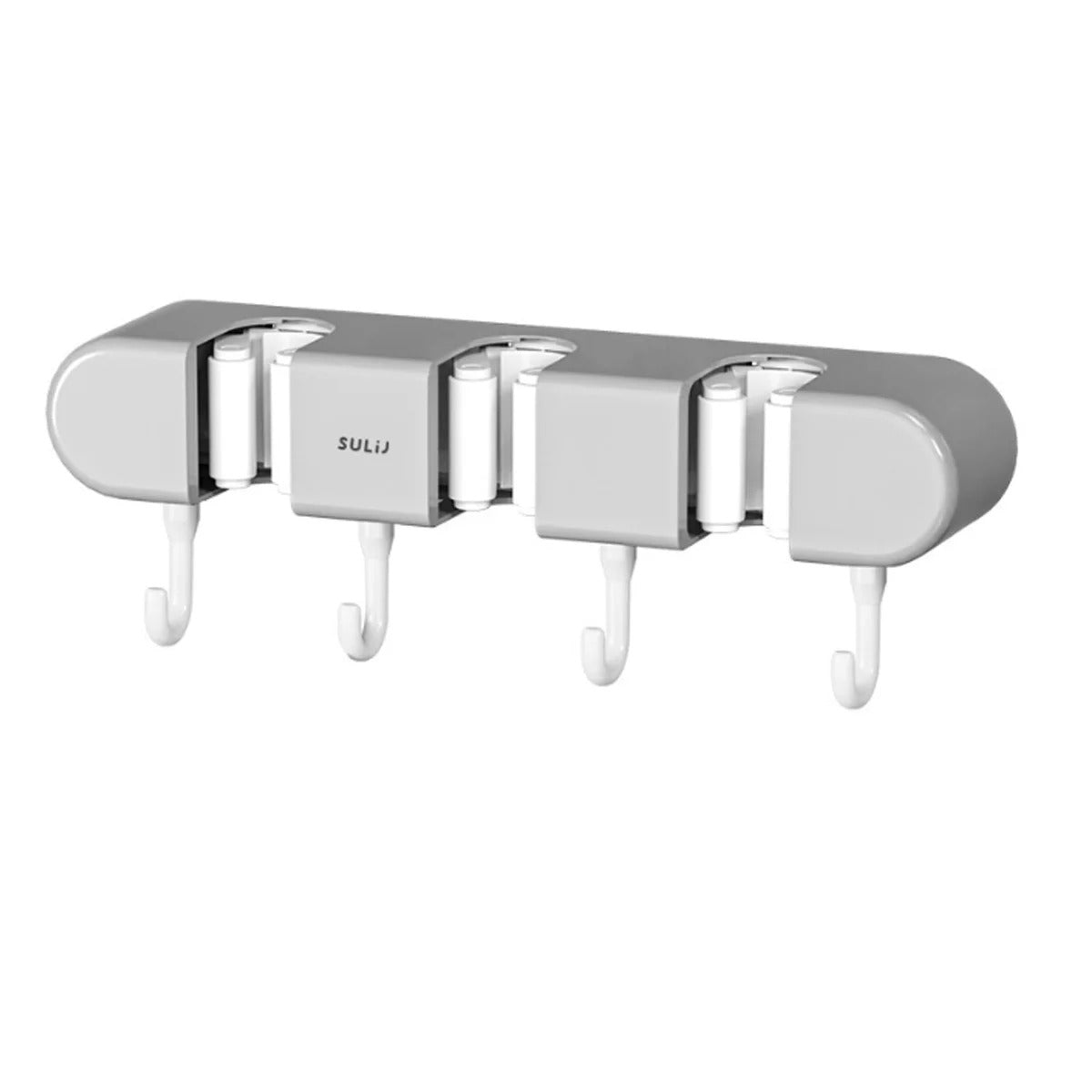 Chrome wall-mounted hook with four hooks on a white background