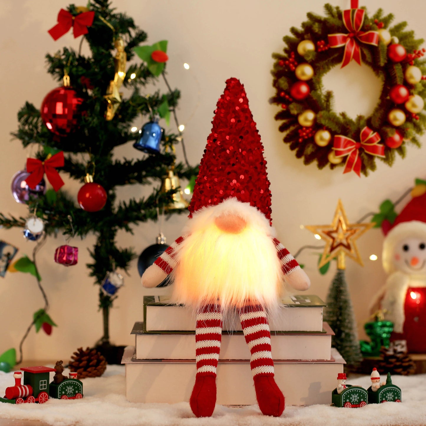 30cm glowing gnome Christmas faceless doll with LED light – Nordic Xmas tree and home decoration