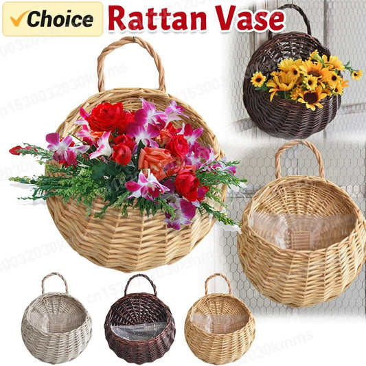 Hanging Planter – Handmade Wicker Rattan Wall-Mounted Flower Basket | Decorative Plant Pot for Balcony, Garden & Home Décor