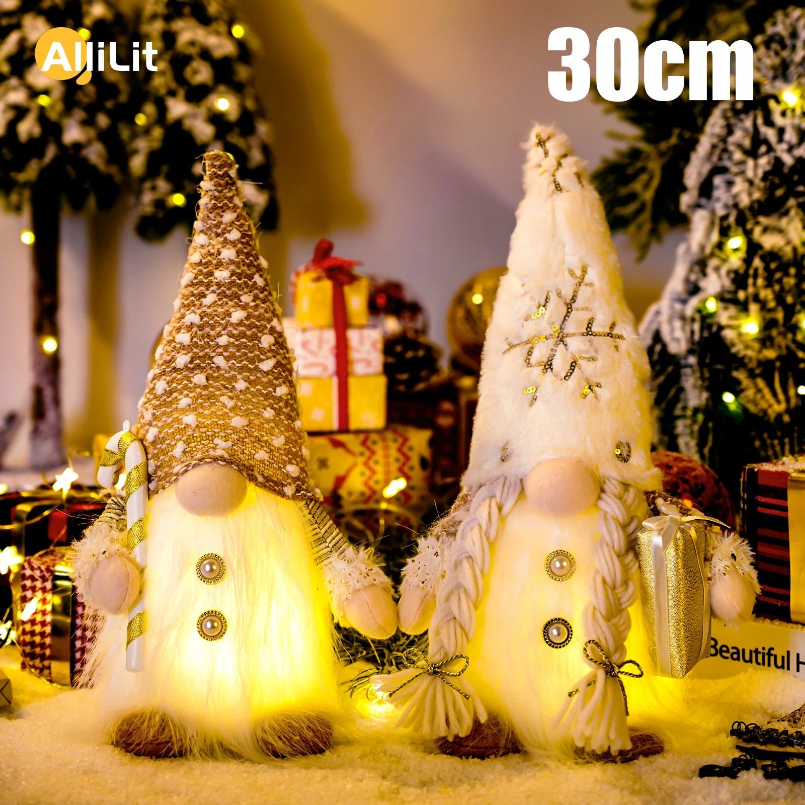 30cm glowing gnome Christmas faceless doll with LED light – Nordic Xmas tree and home decoration