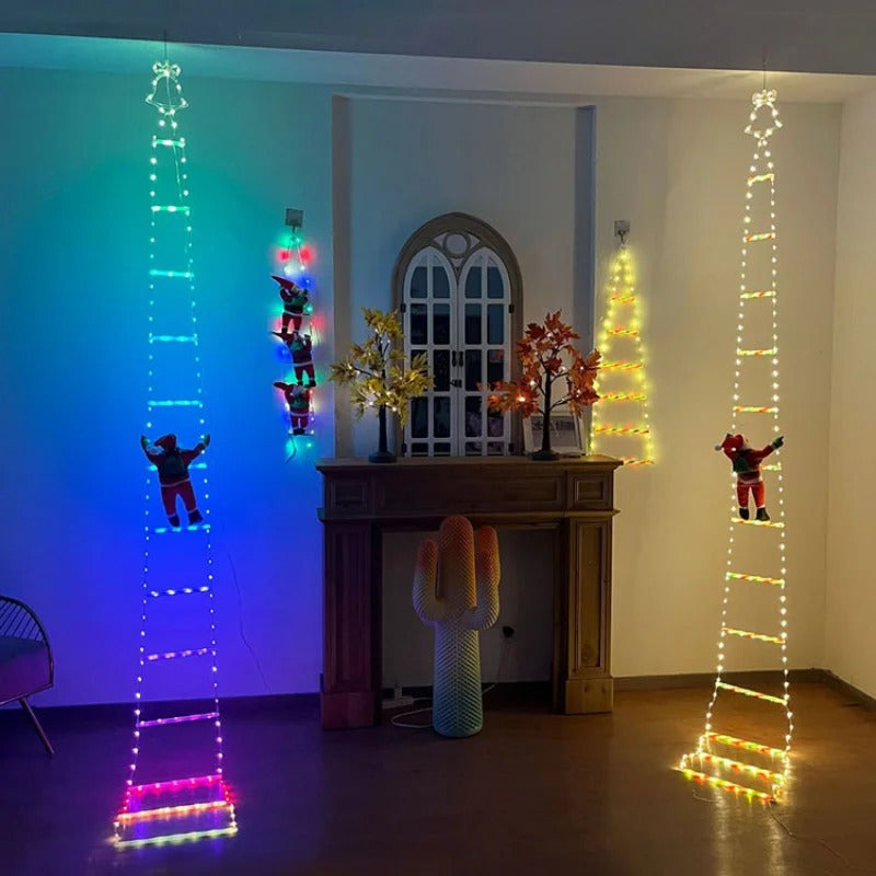 LED Christmas Ladder Light with Climbing Santa – Outdoor Fairy Lamp Holiday Decoration