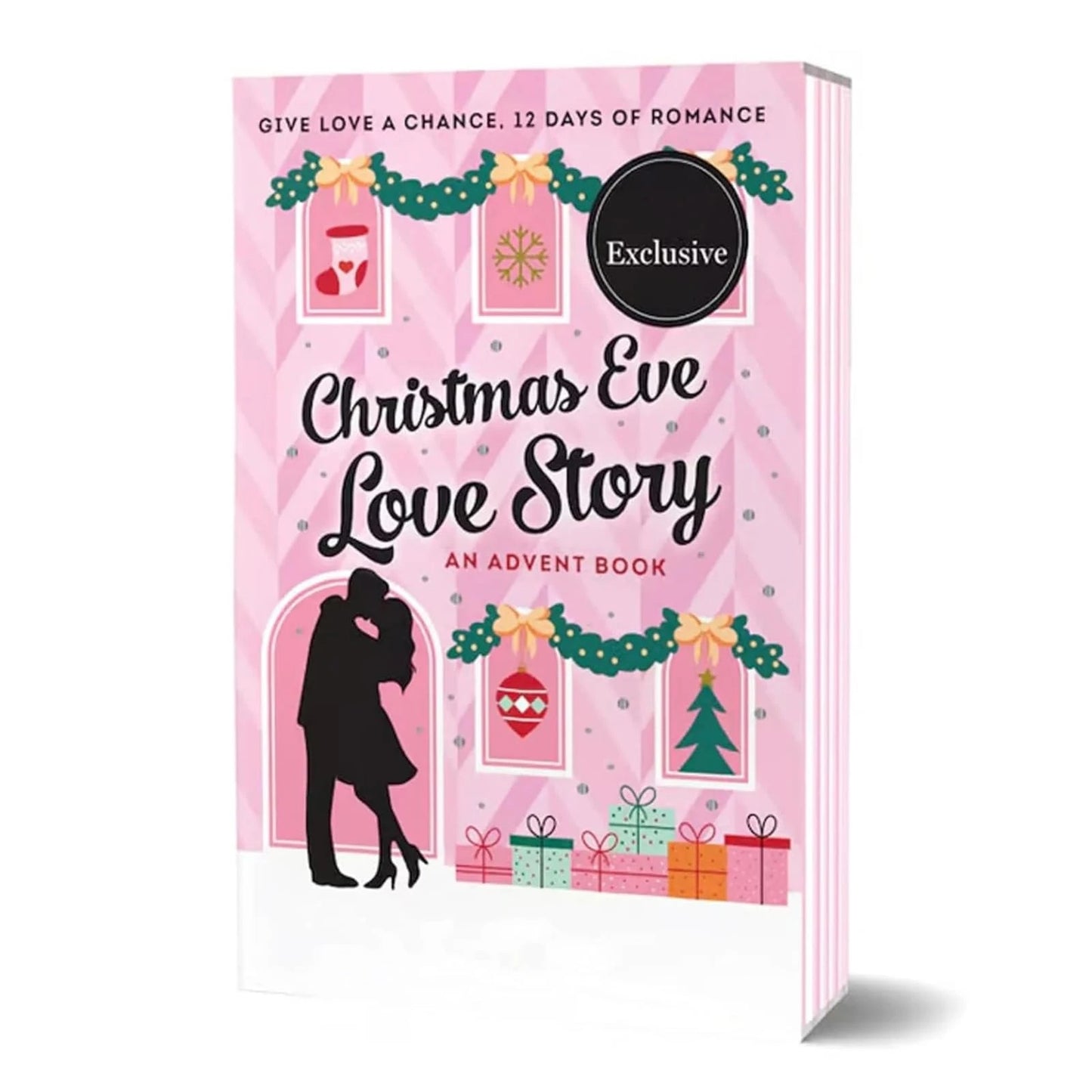 Book titled 'Christmas Eve Love Story' with festive design on a white background