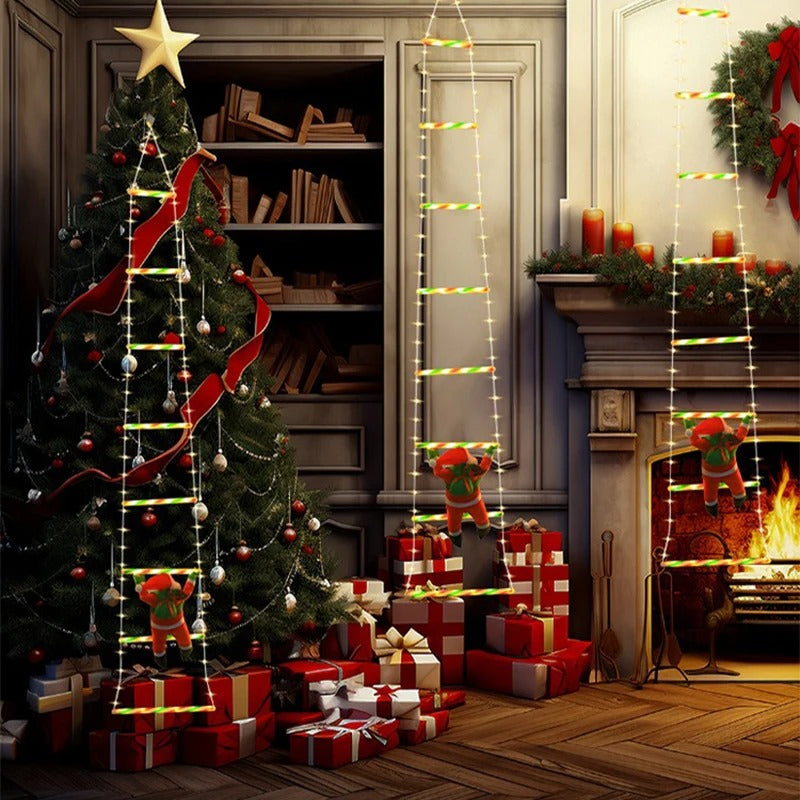 LED Christmas Ladder Light with Climbing Santa – Outdoor Fairy Lamp Holiday Decoration