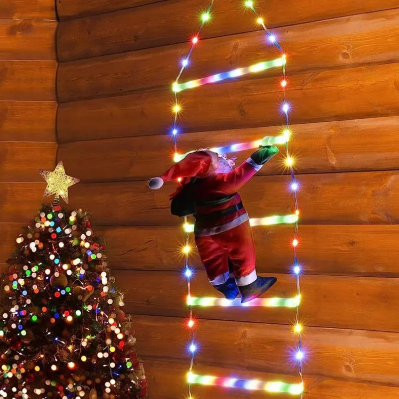 LED Christmas Ladder Light with Climbing Santa – Outdoor Fairy Lamp Holiday Decoration